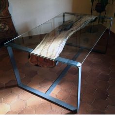 Mesa en madera-hierro forjado- cristal