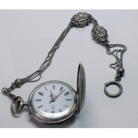 Orologio da tasca modernista saboreta con “châtelaine”, ca. 1900.