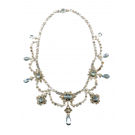 Necklace in gold and sterling silver with aquamarines and diamonds.