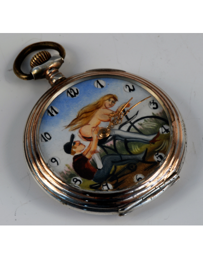 Reloj de bolsillo " erótico" en plata de ley.