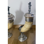 Pair of ornamental bull antlers with silver bases and cover. S.:XX