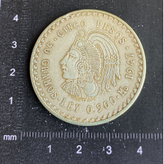 5 Peso-Münzen 30 Gramm Silber 900mm. 1947.