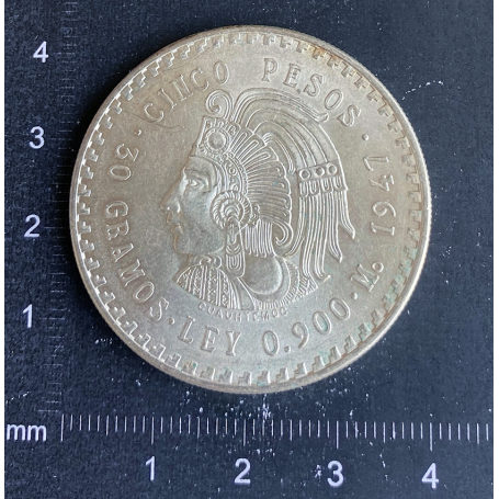 Moeda de 5 pesos. 30 gramos prata 900 mm. 1947.