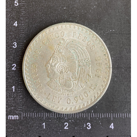 2 Moedas de 5 pesos. 30 gramos prata 900 mm. 1948.