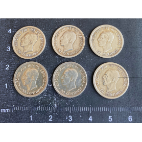 6 monedas de 50 centimos en plata 1926.