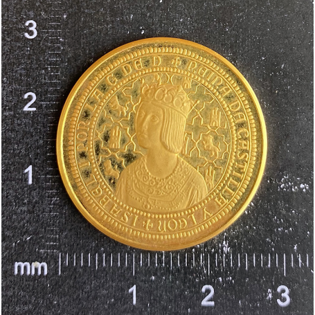 Moneda commemorativa V Centenari Isabel I. Or fi. 1974