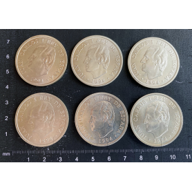 6 Silbermünzen 2000 Peseten.
